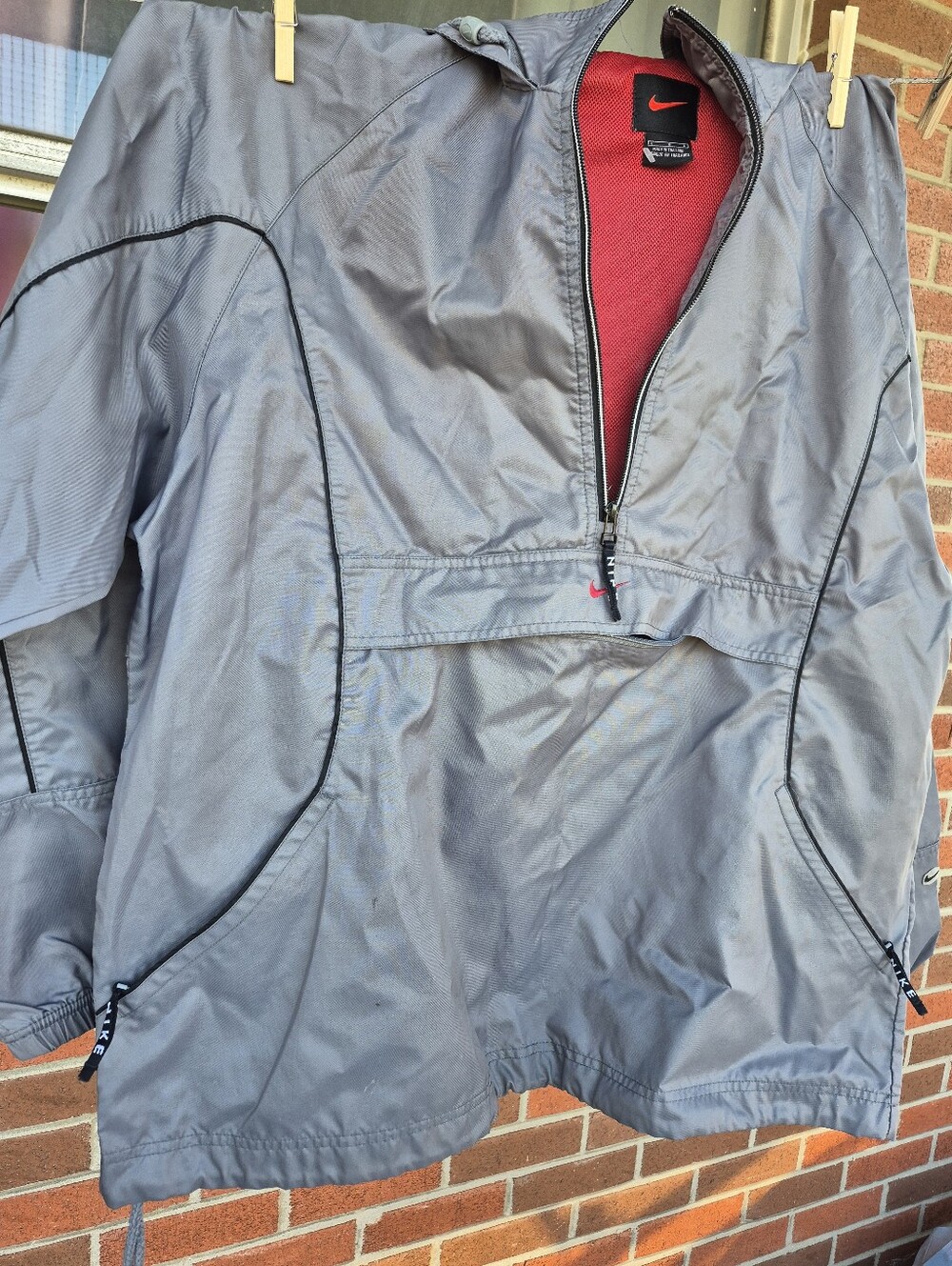 Nike Gray Hooded Windbreaker with Red Interior Trim